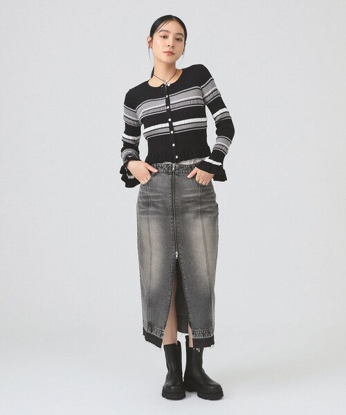 Ray BEAMS（レイビームス）の「リブ マルチボーダー カーディガン（ニット/セーター・レディース・ブラック/ダークブラウン・ONE SIZE）」の7枚目の写真