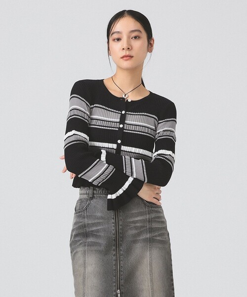 Ray BEAMS（レイビームス）の「リブ マルチボーダー カーディガン（ニット/セーター・レディース・ブラック/ダークブラウン・ONE SIZE）」の21枚目の写真