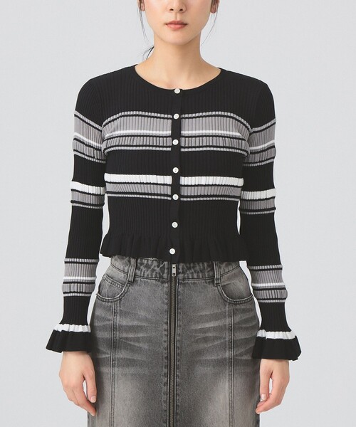 Ray BEAMS（レイビームス）の「リブ マルチボーダー カーディガン（ニット/セーター・レディース・ブラック/ダークブラウン・ONE SIZE）」の22枚目の写真