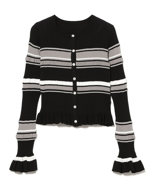 Ray BEAMS（レイビームス）の「リブ マルチボーダー カーディガン（ニット/セーター・レディース・ブラック/ダークブラウン・ONE SIZE）」の15枚目の写真