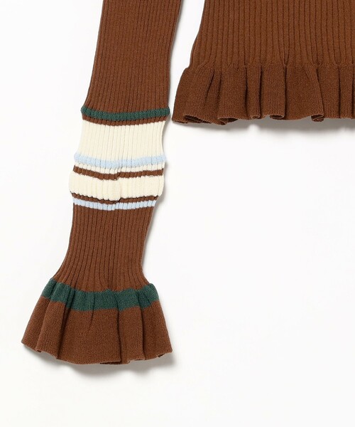 Ray BEAMS（レイビームス）の「リブ マルチボーダー カーディガン（ニット/セーター・レディース・ブラック/ダークブラウン・ONE SIZE）」の9枚目の写真