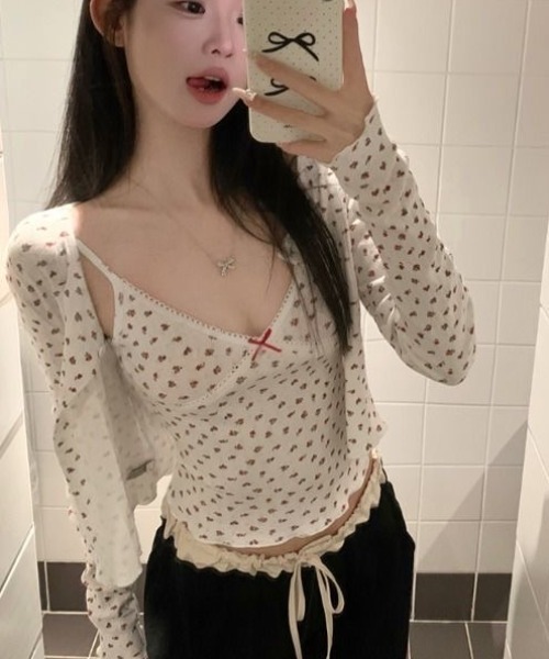 ViViDAY(ビビデー)の「【2点セット】フロントリボン&レース 花柄キャミソール+花柄カーディガン(Tシャツ/カットソー・レディース・ホワイト・M)」の15枚目の写真