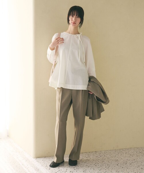 BEAUTY&YOUTH UNITED ARROWS（ビューティーアンドユースユナイテッドアローズ）の「リボンタイ ノーカラーブラウス（その他トップス・レディース・ホワイト/ブラック/オリーブ・FREE）」の8枚目の写真