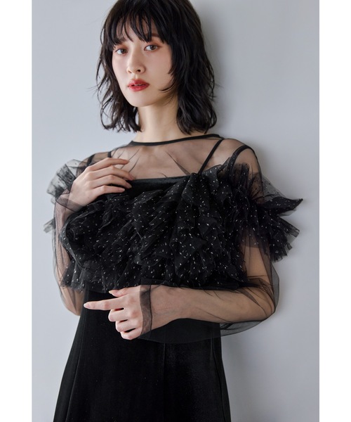 ボリュームフリルレイヤードレス 3点セット チュールベスト シアー