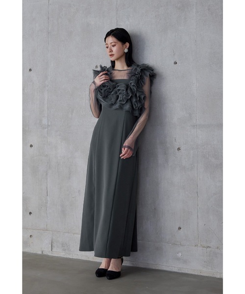 セール】ボリュームフリルレイヤードレス 3点セット チュールベスト