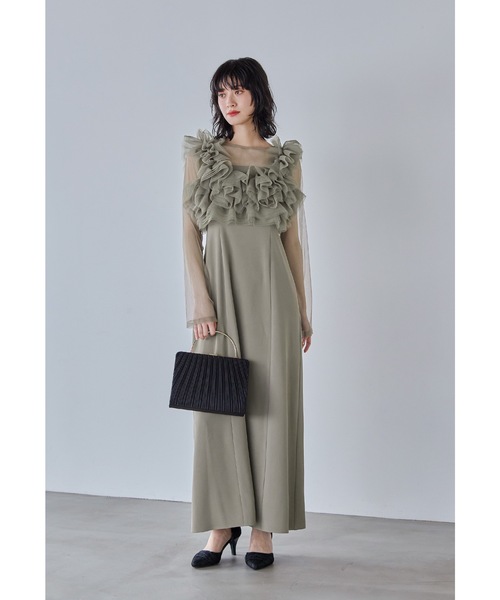 ボリュームフリルレイヤードレス 3点セット チュールベスト シアー