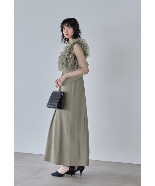 ボリュームフリルレイヤードレス 3点セット チュールベスト シアー