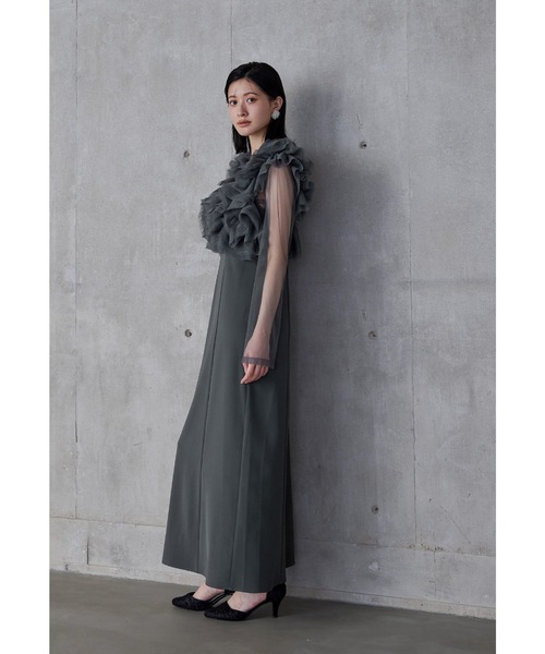 ボリュームフリルレイヤードレス 3点セット チュールベスト シアー