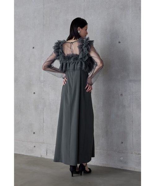 セール】ボリュームフリルレイヤードレス 3点セット チュールベスト