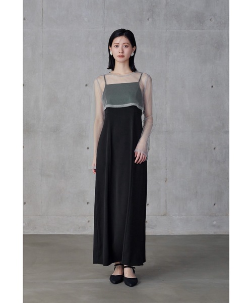 ボリュームフリルレイヤードレス 3点セット チュールベスト シアー