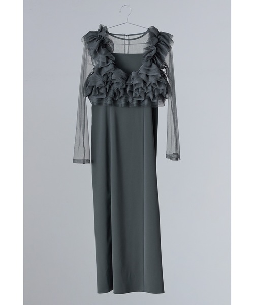 ボリュームフリルレイヤードレス 3点セット チュールベスト シアー