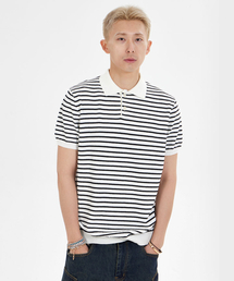 MAKEITTO（メイキット）の「ストライプニットカラー半袖Tシャツ_ホワイト（ポロシャツ）」