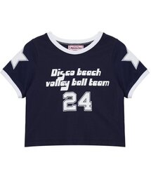 ディスコビーチバレーボールチームクロップTシャツ_ネイビー