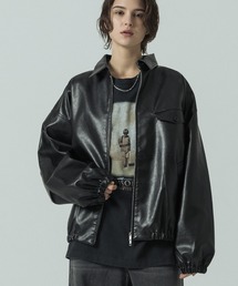 SLICK（スリック）の「【SLICK スリック】Synthetic Leather Zip Short Jacket シンセティックレザーショートブルゾン（ブルゾン）」