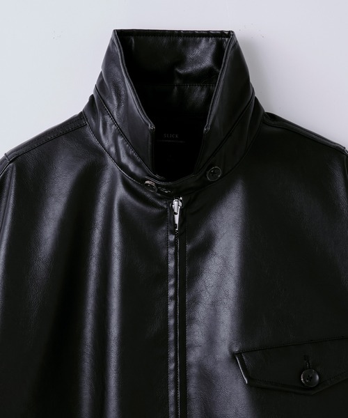 SLICK(スリック)の「【SLICK/スリック】Synthetic Leather Zip Short Jacket/シンセティックレザーショートブルゾン(ブルゾン・メンズ・ブラウン/ブラック・2/1/3)」の21枚目の写真