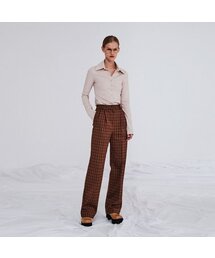 CHECK TWO TUCK SLACKS CHECK BROWN
