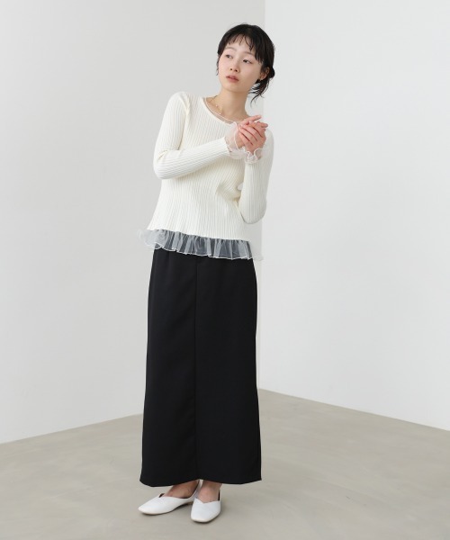 Bab（バブ）の「フリル切替リブニットトップス（Tシャツ/カットソー・レディース・ブラック/オフホワイト/チャコールグレー/ブルー・FREE）」の6枚目の写真