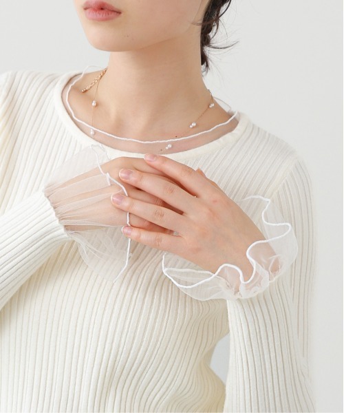 Bab（バブ）の「フリル切替リブニットトップス（Tシャツ/カットソー・レディース・ブラック/オフホワイト/チャコールグレー/ブルー・FREE）」の8枚目の写真