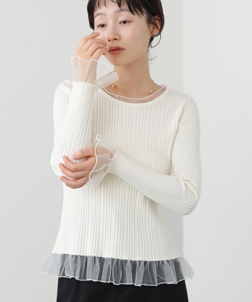 Bab（バブ）の「フリル切替リブニットトップス（Tシャツ/カットソー・レディース・ブラック/オフホワイト/チャコールグレー/ブルー・FREE）」の9枚目の写真