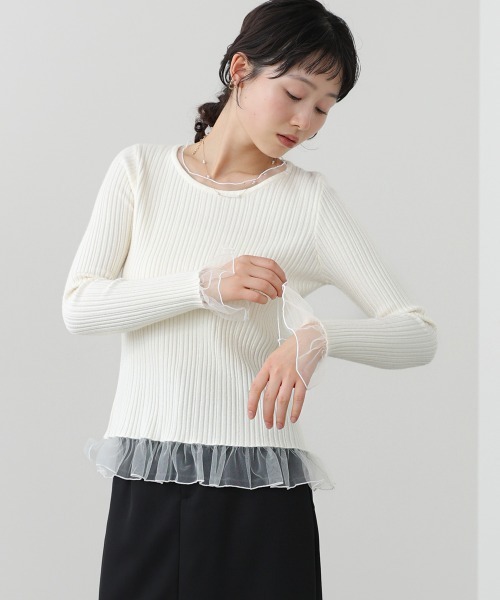 Bab（バブ）の「フリル切替リブニットトップス（Tシャツ/カットソー・レディース・ブラック/オフホワイト/チャコールグレー/ブルー・FREE）」の12枚目の写真