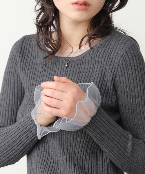 Bab（バブ）の「フリル切替リブニットトップス（Tシャツ/カットソー・レディース・ブラック/オフホワイト/チャコールグレー/ブルー・FREE）」の15枚目の写真