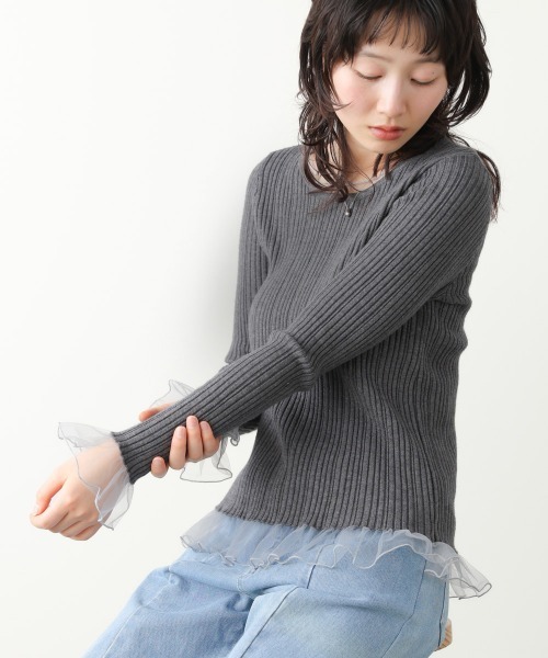 Bab（バブ）の「フリル切替リブニットトップス（Tシャツ/カットソー・レディース・ブラック/オフホワイト/チャコールグレー/ブルー・FREE）」の20枚目の写真
