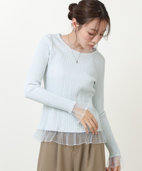 Bab（バブ）の「フリル切替リブニットトップス（Tシャツ/カットソー・レディース・ブラック/オフホワイト/チャコールグレー/ブルー・FREE）」の21枚目の写真