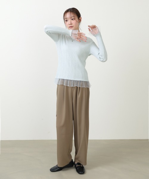 Bab（バブ）の「フリル切替リブニットトップス（Tシャツ/カットソー・レディース・ブラック/オフホワイト/チャコールグレー/ブルー・FREE）」の22枚目の写真