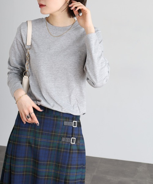 FUNALIVE(ファンアライブ)の「無地コットン天竺長袖Tシャツ(Tシャツ/カットソー・レディース・ブラック/オフホワイト/杢グレー/ライトカーキ/ライトブルー・M/LL/L)」の21枚目の写真
