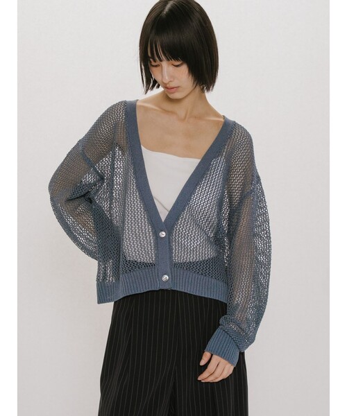 MIDIUMISOLID(ミディウミソリッド)の「MIDIUMISOLID for Ladies メッシュショートカーディガン(カーディガン/ボレロ・レディース・ネイビー/オフホワイト/ピンク・FREE)」の2枚目の写真