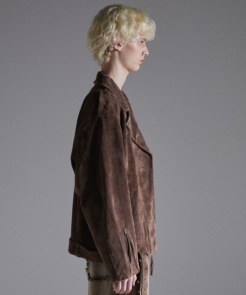 GRANCY（グランシー）の「【GRANCY】Distressed Suede Rider's Jacket / ディストレストスウェードライダースジャケット（ライダースジャケット・メンズ・ブラウン・S/M/L）」の3枚目の写真