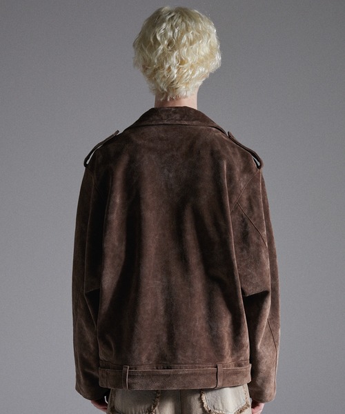 GRANCY（グランシー）の「【GRANCY】Distressed Suede Rider's Jacket / ディストレストスウェードライダースジャケット（ライダースジャケット・メンズ・ブラウン・S/M/L）」の4枚目の写真