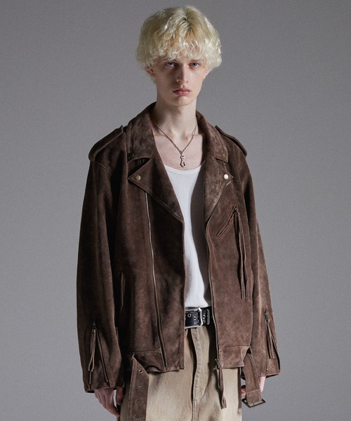 GRANCY（グランシー）の「【GRANCY】Distressed Suede Rider's Jacket / ディストレストスウェードライダースジャケット（ライダースジャケット・メンズ・ブラウン・S/M/L）」の5枚目の写真