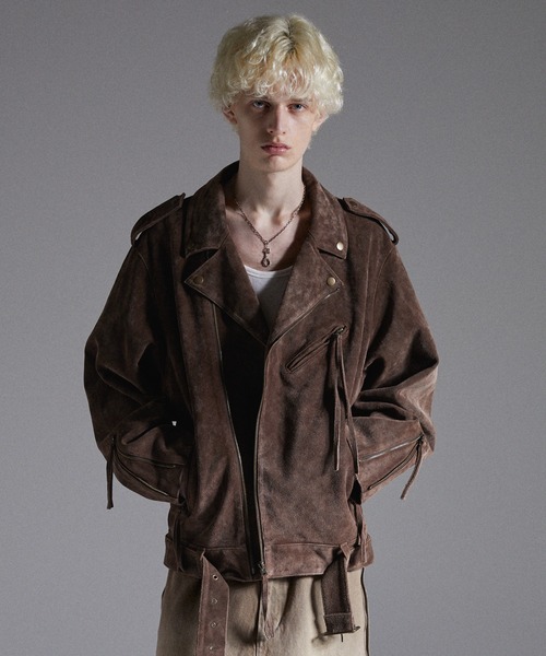 GRANCY（グランシー）の「【GRANCY】Distressed Suede Rider's Jacket / ディストレストスウェードライダースジャケット（ライダースジャケット・メンズ・ブラウン・S/M/L）」の7枚目の写真