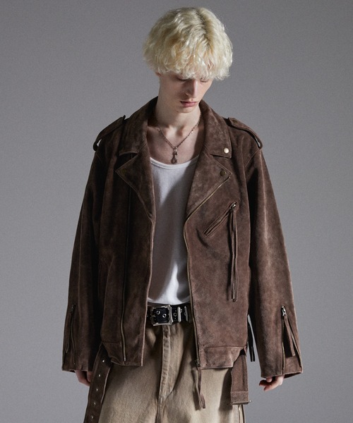 GRANCY（グランシー）の「【GRANCY】Distressed Suede Rider's Jacket / ディストレストスウェードライダースジャケット（ライダースジャケット・メンズ・ブラウン・S/M/L）」の8枚目の写真