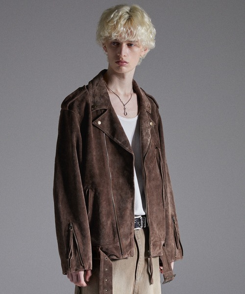 GRANCY（グランシー）の「【GRANCY】Distressed Suede Rider's Jacket / ディストレストスウェードライダースジャケット（ライダースジャケット・メンズ・ブラウン・S/M/L）」の9枚目の写真