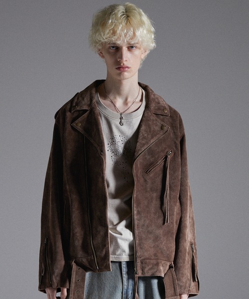 GRANCY（グランシー）の「【GRANCY】Distressed Suede Rider's Jacket / ディストレストスウェードライダースジャケット（ライダースジャケット・メンズ・ブラウン・S/M/L）」の10枚目の写真