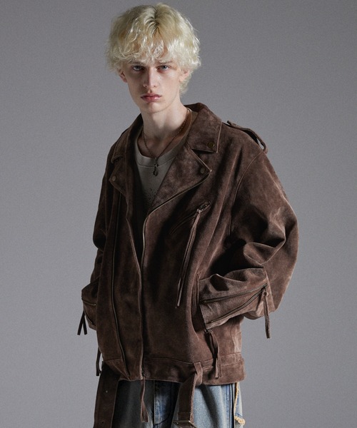 GRANCY（グランシー）の「【GRANCY】Distressed Suede Rider's Jacket / ディストレストスウェードライダースジャケット（ライダースジャケット・メンズ・ブラウン・S/M/L）」の11枚目の写真