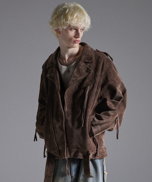 GRANCY（グランシー）の「【GRANCY】Distressed Suede Rider's Jacket / ディストレストスウェードライダースジャケット（ライダースジャケット・メンズ・ブラウン・S/M/L）」の12枚目の写真