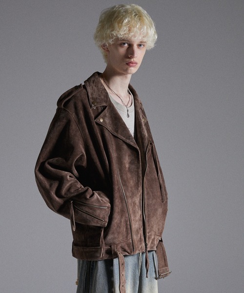 GRANCY（グランシー）の「【GRANCY】Distressed Suede Rider's Jacket / ディストレストスウェードライダースジャケット（ライダースジャケット・メンズ・ブラウン・S/M/L）」の13枚目の写真
