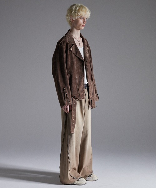 GRANCY（グランシー）の「【GRANCY】Distressed Suede Rider's Jacket / ディストレストスウェードライダースジャケット（ライダースジャケット・メンズ・ブラウン・S/M/L）」の19枚目の写真