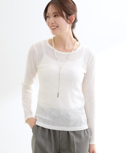 Reflect（リフレクト）の「【インナーにおすすめ◎】クルーネックレースジャージトップス（Tシャツ/カットソー・レディース・ブラック/アイボリー・11/09）」の8枚目の写真