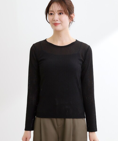 Reflect（リフレクト）の「【インナーにおすすめ◎】クルーネックレースジャージトップス（Tシャツ/カットソー・レディース・ブラック/アイボリー・11/09）」の16枚目の写真