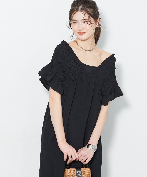 slattgir(スラットジール)の「高身長 【スラモコラボ企画】シャーリングワンピース(トールサイズ)(ワンピース・レディース・パープル/ブラック・TM/T3L/TLL/TL)」の12枚目の写真