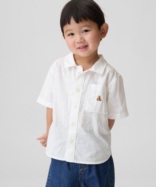 GAP（ギャップ）の「コットンリネンシャツ (幼児・ベビー)（シャツ/ブラウス・キッズ・ホワイト/ブラウン/ブルー・70cm/80ｃｍ/90cm/95cm/100cm/110cm/105cm）」の2枚目の写真