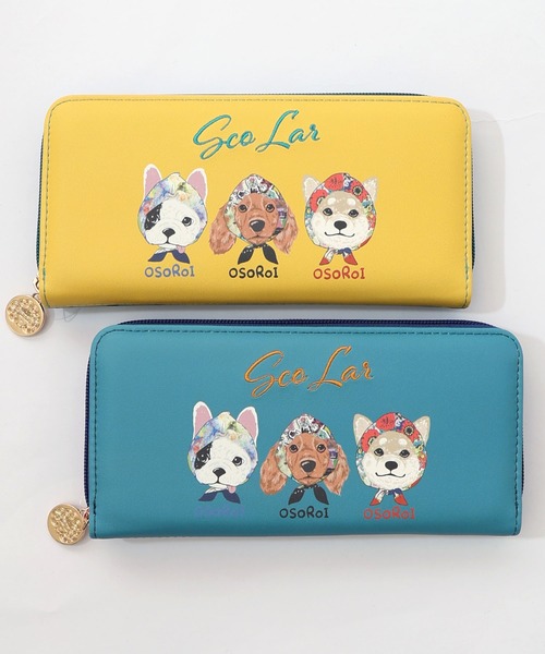 セール】SC81-11：頭巾わんちゃん×ドット柄 ロゴ刺繍入り長財布（財布