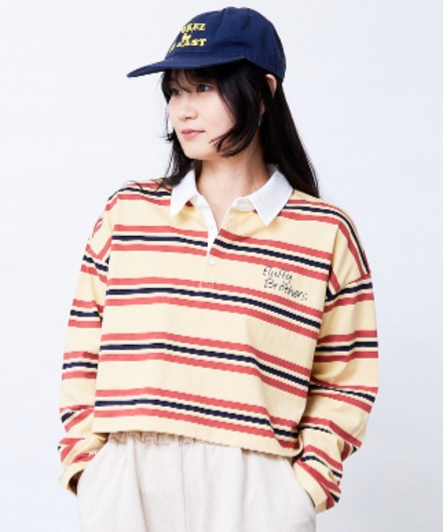 RUGGEDWORKS(ラゲッドワークス)の「ボーダーラガーシャツ(大人サイズ)(Tシャツ/カットソー・メンズ・エンジ/イエロー・XL/L/M)」の1枚目の写真