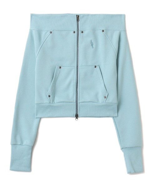 atmos pink（アトモスピンク）の「atmos pink Off-shoulder Sweat Zip-up / アトモスピンク オフショルダー スウェット ジップアップ（スウェット・レディース・ブルー/グレー・FREE）」の4枚目の写真