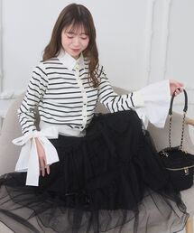 MAJESTIC LEGON | リボンスリーブシャツ襟カーデ(カーディガン/ボレロ)