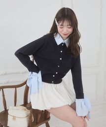 MAJESTIC LEGON | リボンスリーブシャツ襟カーデ(カーディガン/ボレロ)